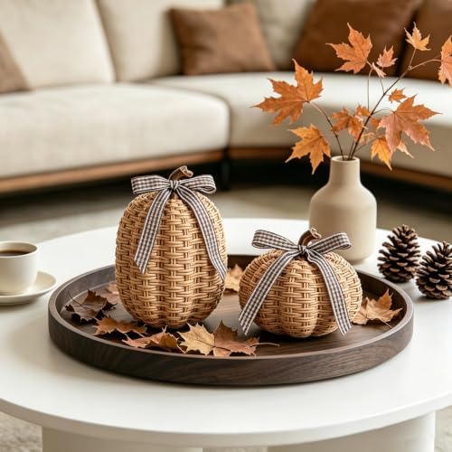 DN DECONATION Fall Pumpkin Decor, Fake Rattan Pumpkin Decorations for Home