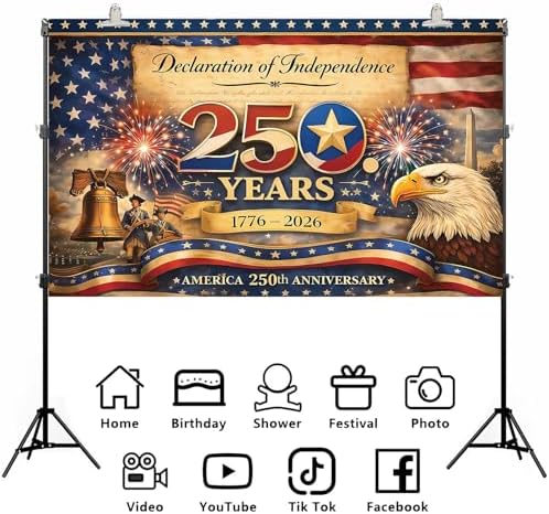 America 250 Anniversary Photo Backdrop Patriotic Banner 4th of July Fourth of July Party Decorations and Supplies for Home (43 X 71 Inch)