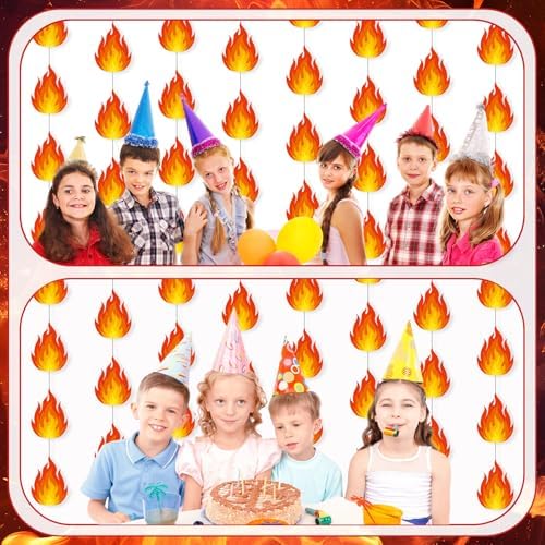 Xinnun 8 Pcs Fire Party Decorations Fire Flame Hanging Banners Garlands