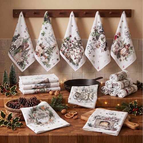 VitalCozy 12 Pcs Christmas Kitchen Towels, Watercolor Tree Truck Dishcloths