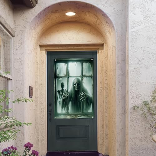 Grim Reaper Halloween Window Cover, 31 x 47 Inch Horror Themed Curtain, Halloween Photo Backdrop Tapestry for Festival Home, Indoor/Outdoor Decor, Garden, and Party Supplies