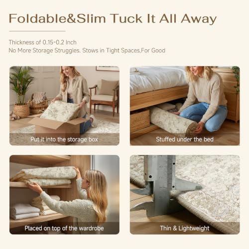 2x3 Beige Neutral Floral Entryway Area Rug