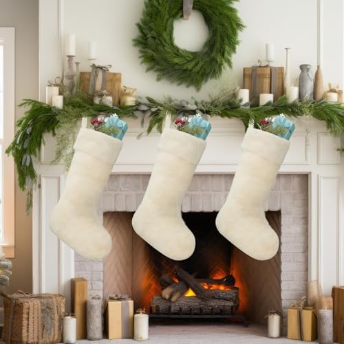 12 Pcs Christmas Stocking 18" Plush,Beige