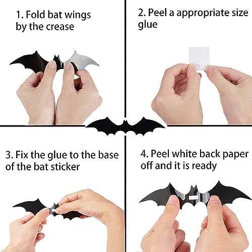 Halloween Decorations Scary Bat Wall Stickers Decor Supply Black Bats Wall Wall Decor for Fireplace Ceiling Kitchen Bedroom Living Room Décor 60 Pcs Bat Wall Stickers Decals Halloween Party Supplies