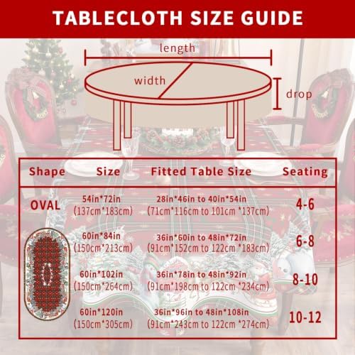 Red Oval Christmas Plaid Tablecloth 60 x 102 Inch, Waterproof Machine Washable Fabric Polyester Christmas Table Cloths Oval Snowman Xmas Holiday Tablecloth for Kitchen Dining Party