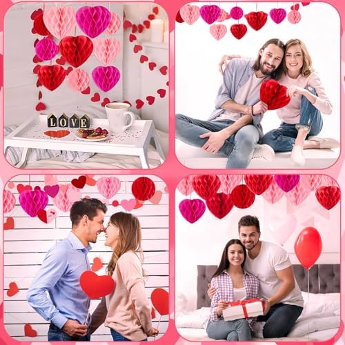 15PCS Valentines Day Decoration Hanging Heart Honeycomb Balls