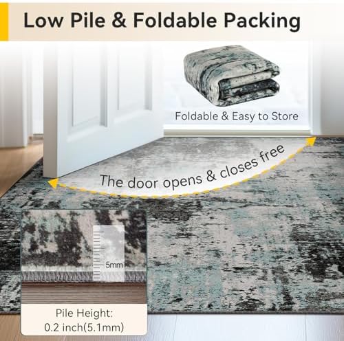 RELEANY Washable 6'x9' Abstract Area Rug for Living Room Teal Black