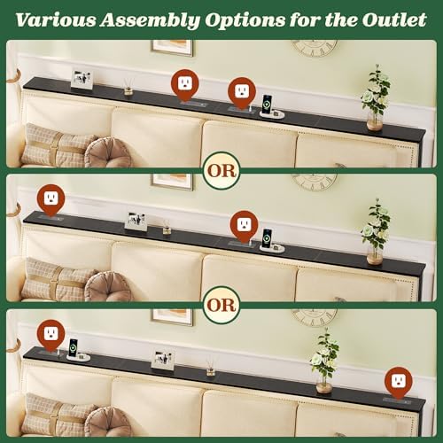 SUPERJARE 102.4 inch Narrow Behind Couch Table with Charging Stations