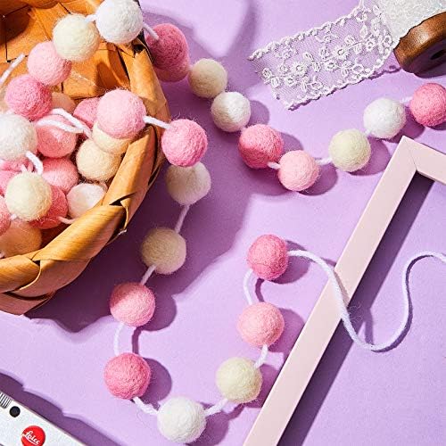 WILLBOND 3 Pc 6.5 ft Wool Felt Pom Ball Garland,Pink Light Pink Beige White