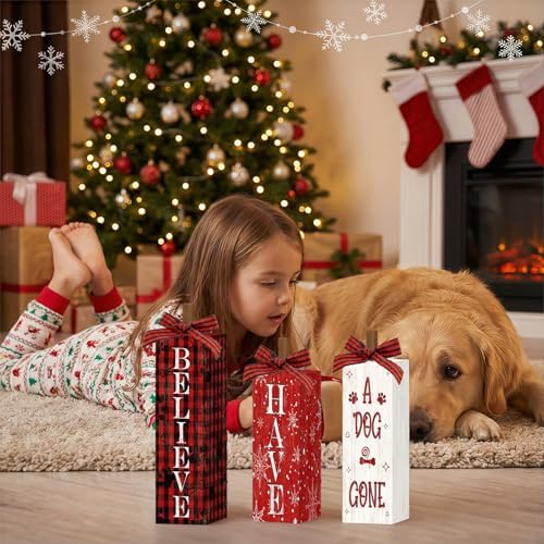 Britimes Tray Decor, 3 Pack, Wooden Table Signs, Dog Christmas