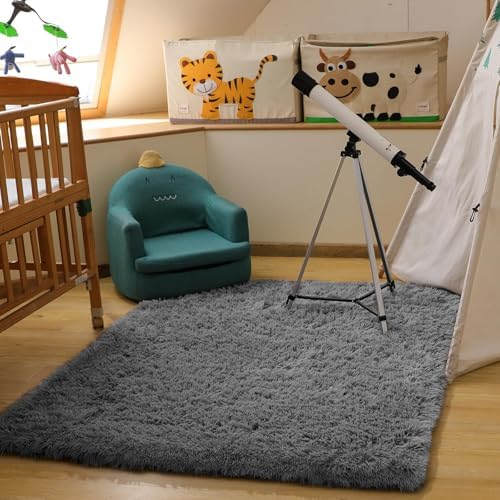 Ophanie Area Rugs for Living Room Bedroom, Washable Non-Slip Fluffy Soft Grey Shag Carpet, Indoor Floor Gray 4x6 Fuzzy