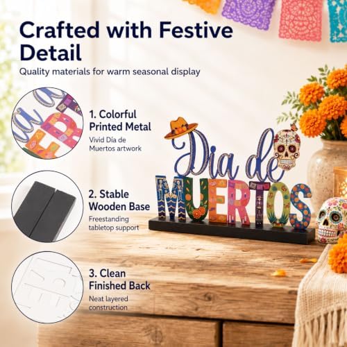 Metal Dia De Los Muertos Sign Altar Ofrenda Table Shelf Home Decor