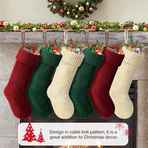 Hommtina Christmas Stockings, Personalized Christmas Stockings 18 Inches Large Size Cable Knitted Stocking Gifts (Style 2 6pcs White&red&Green)