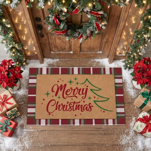 Tinideya 2 Pcs Merry Christmas Layered Doormat Set