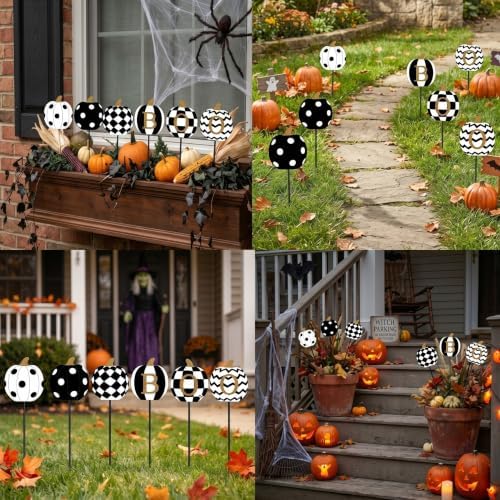 6 Pcs Halloween Outdoor Decoration Checkered Pumpkin Garden Stake