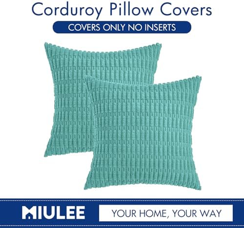 MIULEE Corduroy Decorative Throw Pillow Covers 18x18 Aqua Green Pack of 2