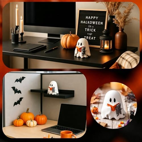 Vicenpal Halloween Ghost Reading Book Figurine Resin Spooky Tabletop Decor