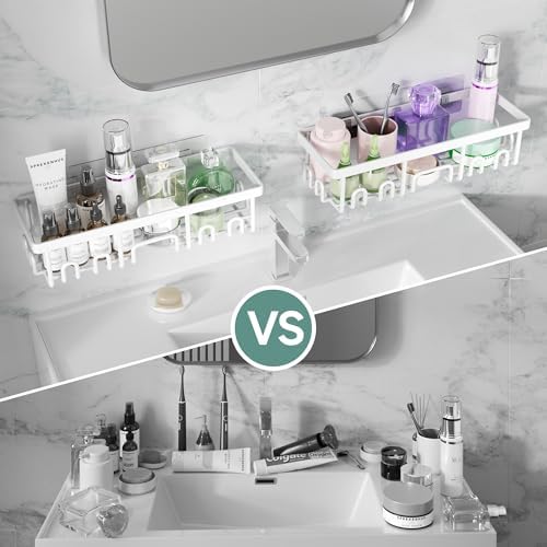 Veken Shower Caddy 3-Pack, Advanced Rustproof Design, No Drilling Adhesive Shelves, Rack with Soap Holder, Large