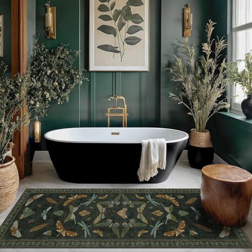 Hazo Haus Insect 2x7 Stain Resistant Kitchen Runner Rugs, Vintage Bathroon Rug Non Skid, Low Pile & Soft Non Slip with