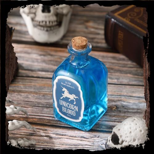 Baderke 12 Pcs Halloween Glass Potion Bottles with Stickers, Square