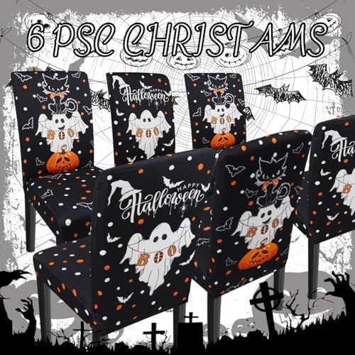 Halloween Chair Covers Set of 6 Ghost Dining Chair Covers for Party Kitchen Removable Seat Cover for Chairs Halloween Decorations Indoor