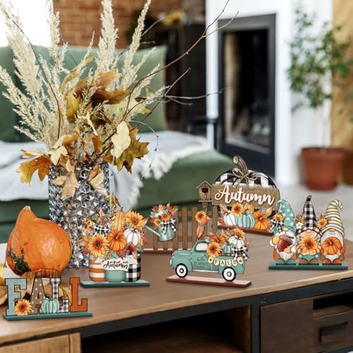 Wenqik 6 Pcs Fall Decor for Home Autumn Wooden Table Decorations Farmhouse