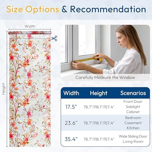 rabbitgoo Stained Glass Window Privacy Film, Cosmos Floral, 23.6" x 118.1"