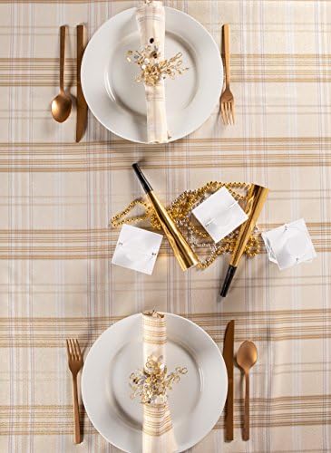 DII Holiday Dining Table & Kitchen Décor Metallic Fabric, Christmas Tablecloth, 52x52 , Gold & Cream Plaid