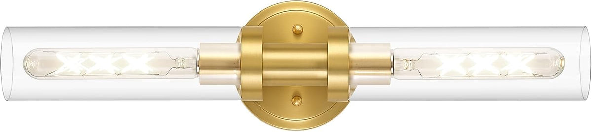 Brushed Gold Bathroom Vanity Light Fixture, 2-Light Modern Wall Sconce Lighting W/Clear Glass, Brass Wall Mount Lamp