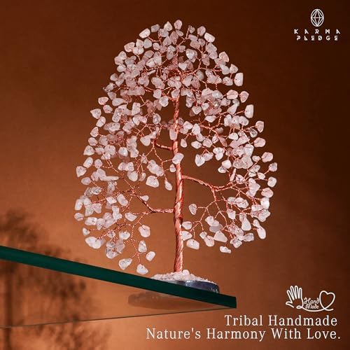 KARMAPLEDGE Rose Quartz Crystal Tree of Life Birthday Gifts for Women, Men, Frineds, Handmade Chakra Healing Tree for