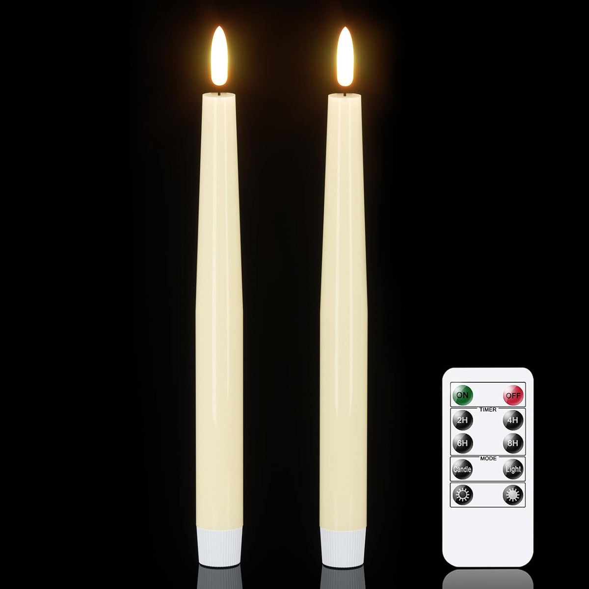 GenSwin LED Taper Candles, Flameless Taper Candles Battery Operated with Remote Timer, Set of 2 Real Wax White Flameless Candlesticks with 3D Flickering Flame for Home Wedding Decor (0.78” x 9.84”)