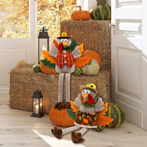 2 Pack Thanksgiving Turkey Decor, Fall Harvest Table Farmhouse Decorations