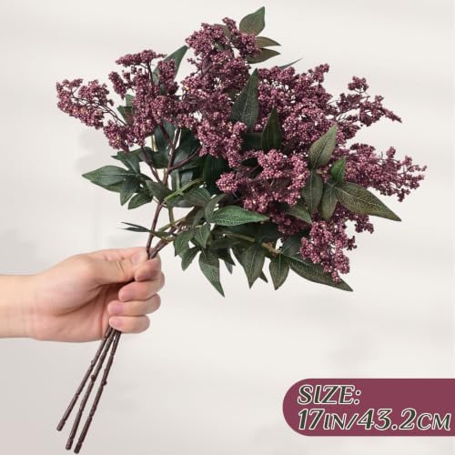 12Pcs 17In Faux Berry Stems, Artificial Nandina Branches Fall Decor