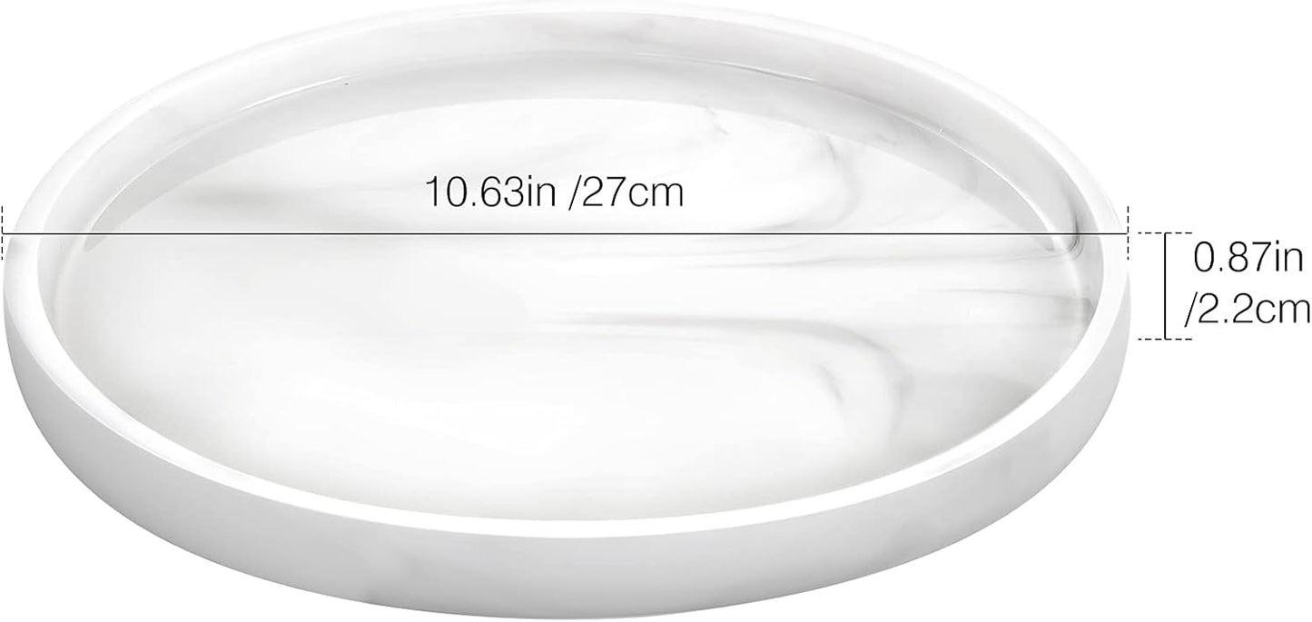 Vanity Tray / Resin Round Tray Decorative Storage Organizer / Round Marble White