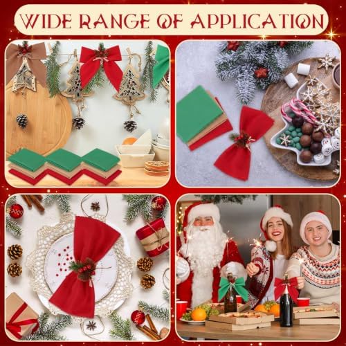 LemonRoad 36 Pcs Christmas Cloth Napkins and Napkin Ring Holders, Reusable Fabric with Pine Needle Red Fruit Napkin Rings for Xmas Table Decor, Banquet, Holiday Dinner Party, Wedding Party Supplies