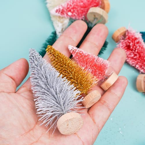 Yookat 51Pcs Mini Pine Trees Bottle Brush Trees Deer Boxes