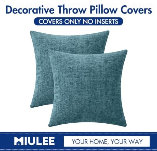 MIULEE Soft Chenille Euro Throw Pillow Covers Blue Ashes 22x22 Pack of 2