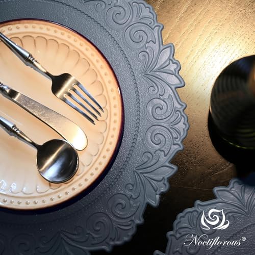 Round Faux Leather Placemats Set of 6, Dining Table Mats, Graphite Gray