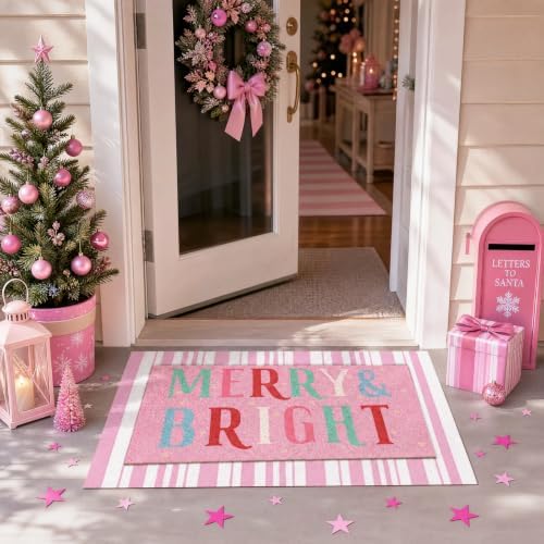 Tinideya 2 Pcs Christmas Layered Doormat Set, Merry Bright