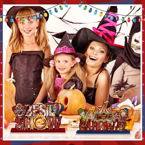 Yuntau 6 Pcs Halloween Clown Carnival Table Decorations Wooden Centerpiece