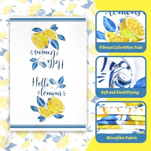 Sratte 6 Pcs Lemon Kitchen Towels Capri Tiles Lemon Dish Towels