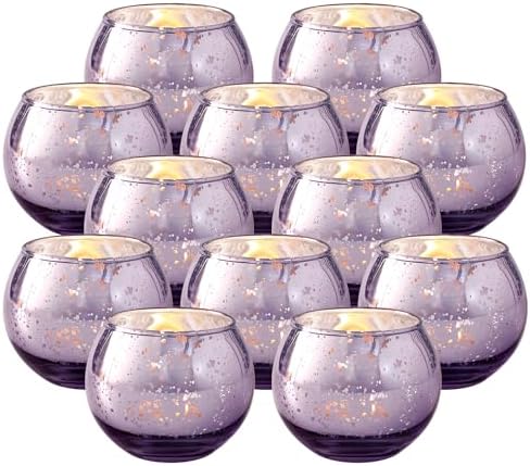 Volens Round Purple Votive Candle Holder Set of 12, Mercury Glass Votives