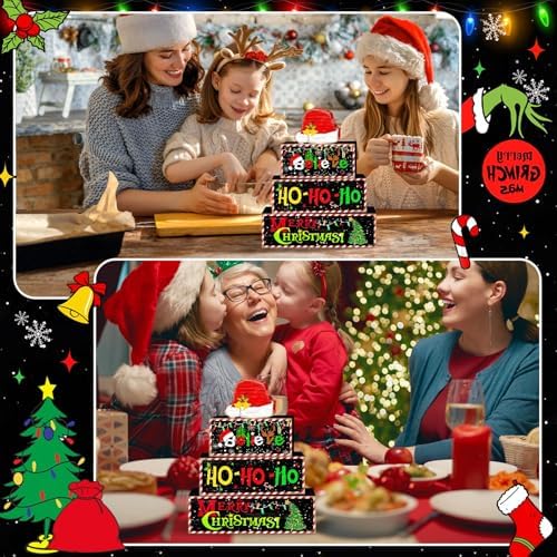 Britimes Tiered Tray Decor Set, 4 Pack, Wooden Table Sign, Christmas Santa
