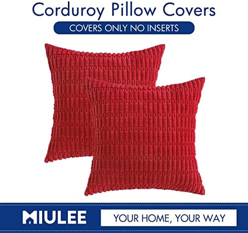 MIULEE Corduroy Decorative Throw Pillow Covers 18x18 Red Pack of 2