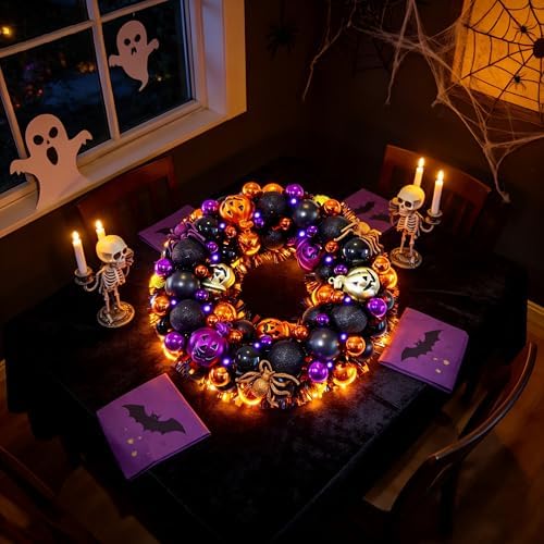 HipTree 13.8 Inch Halloween Ball Wreath for Front Door with Lights