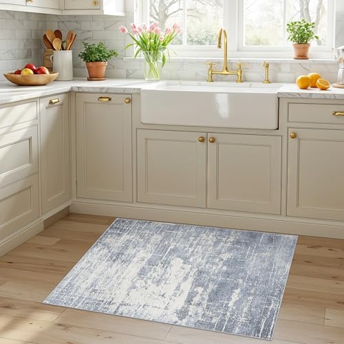 Washable 2x3 Entryway Area Rug: Modern Abstract Neutral Kitchen Rug Vintage Soft Floor Mat for Stove & Sink Area
