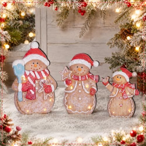 Suzile 3 Pcs Christmas Gingerbread Figurines, Wooden Rustic Tabletop Decor