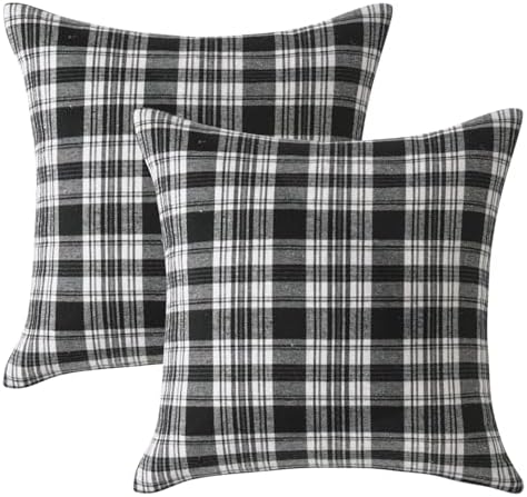 MIULEE Halloween Plaid Pillow Covers Scottish Tartan 20x20 Black and White