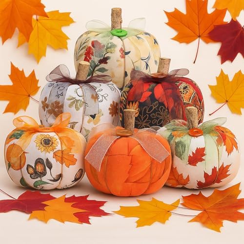 Chunful 6 Pcs Fall Pumpkins for Decorating Fabric Pumpkins