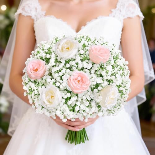 50 Pcs Baby Breath Flowers Artificial Bulk, White Babys Breath Fake Flowers